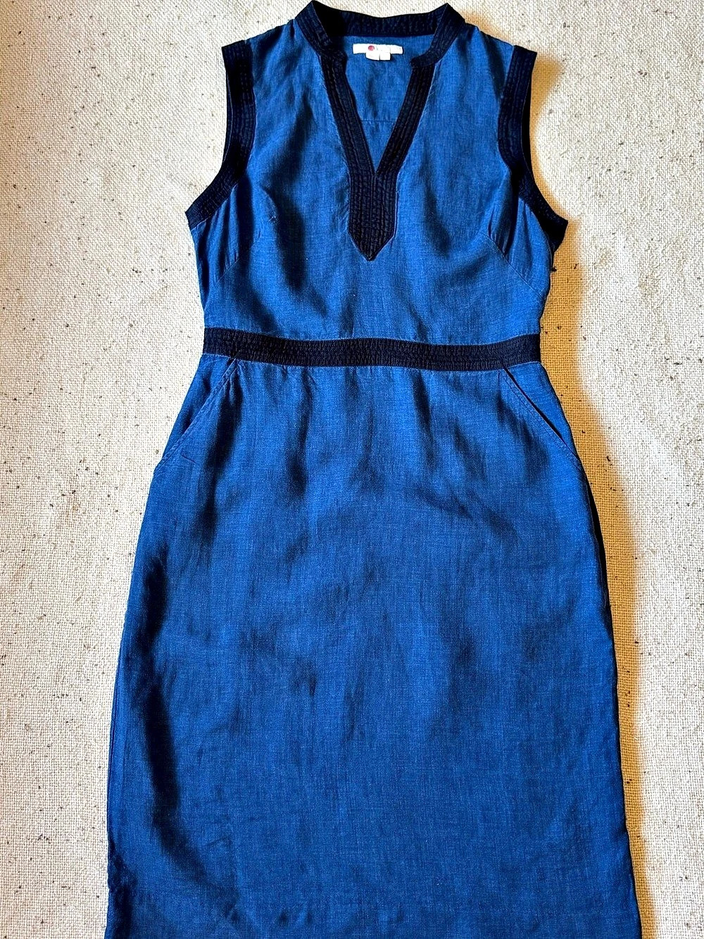 Boden Oriel Linen Dress Women’s US 6L Blue Navy Contrast Trim Sleeveless W0546